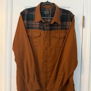 United By Blue: Brown Button-Up Shirt with Green Plaid Yoke